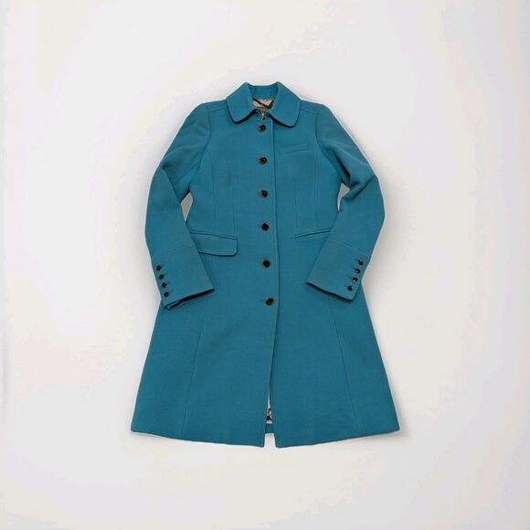 Teal Italian Double Cloth Wool Blend Lady Day Trench Pea Coat Size 4T Classy - Picture 2 of 13